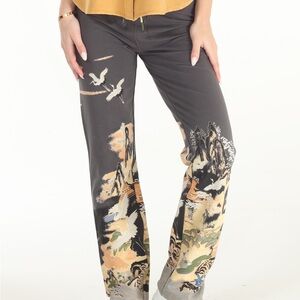 Stylish Gray Printed Boot Cut Pants